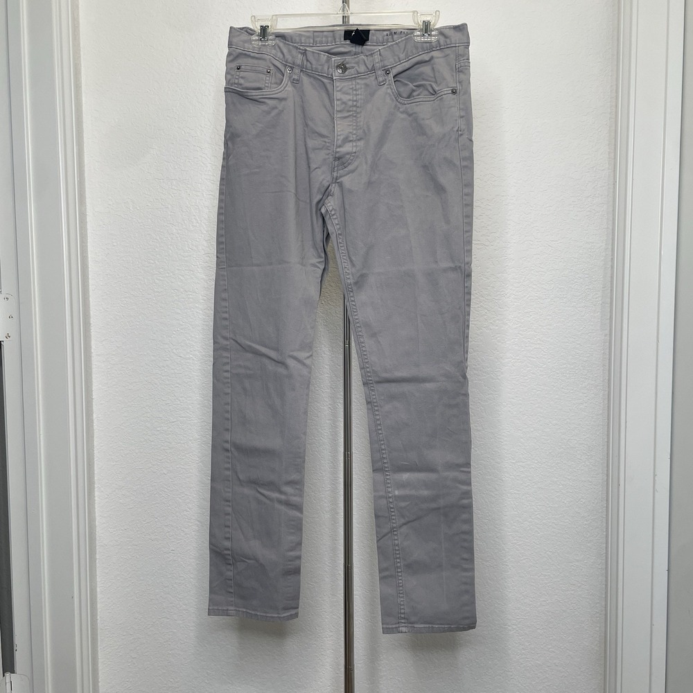 H&M Slim Fit Button Fly Jeans Mens 31 Gray Khaki Denim Casual